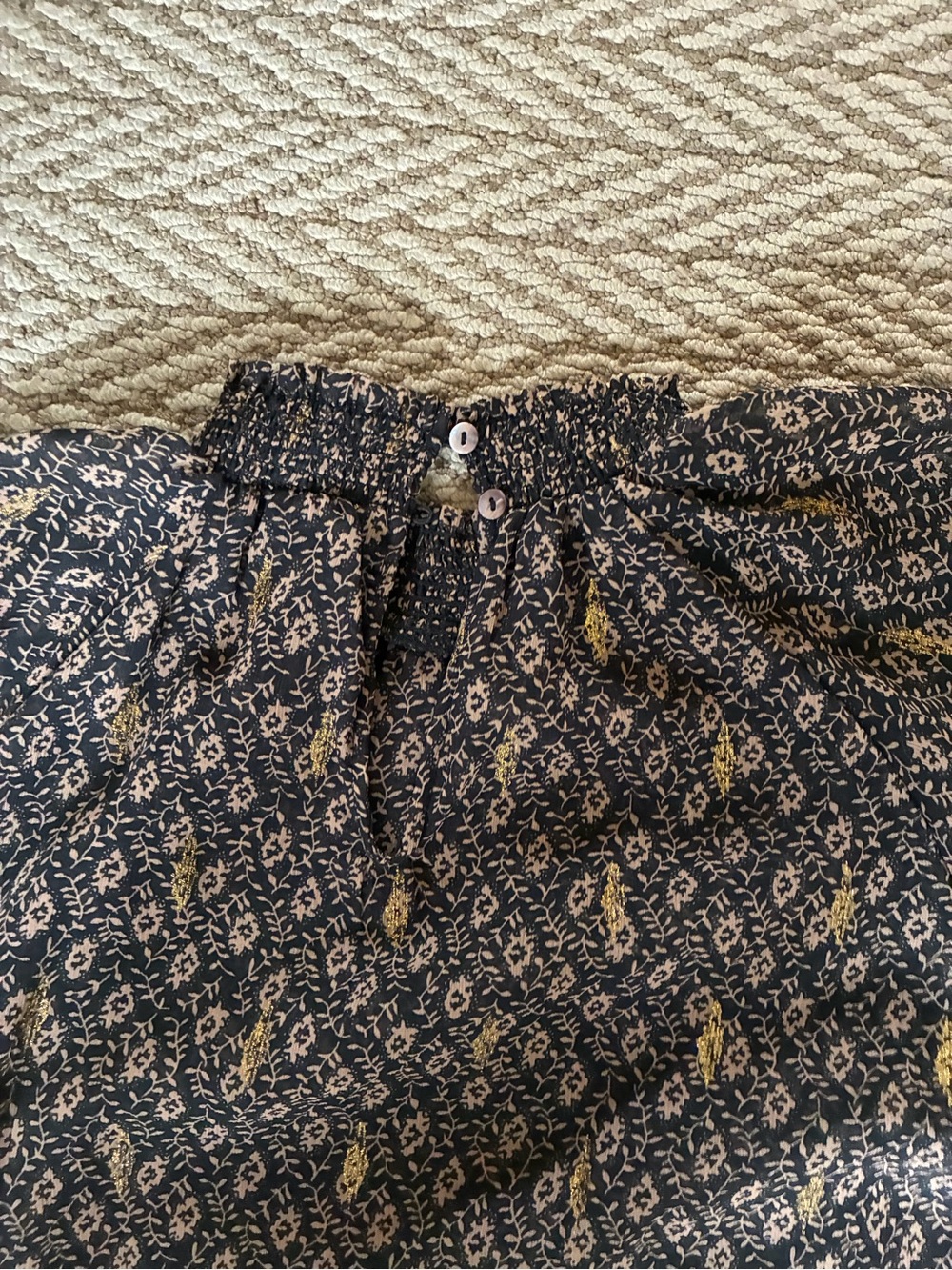 Boho Floral Smocked Waist Maxi Skirt - Navy & Mustard